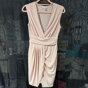 VENUS Soft Pink Draped Midi Dress